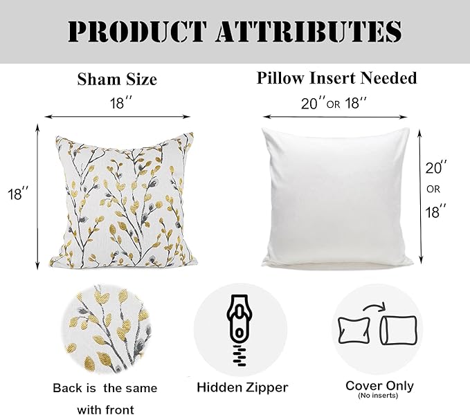 YOUR SMILE Classical Embroidery Jacquard Yellow/Gold Square Decorative Throw Pillow Case Cushion Cover 18x18 inch-Ruum Studio Home