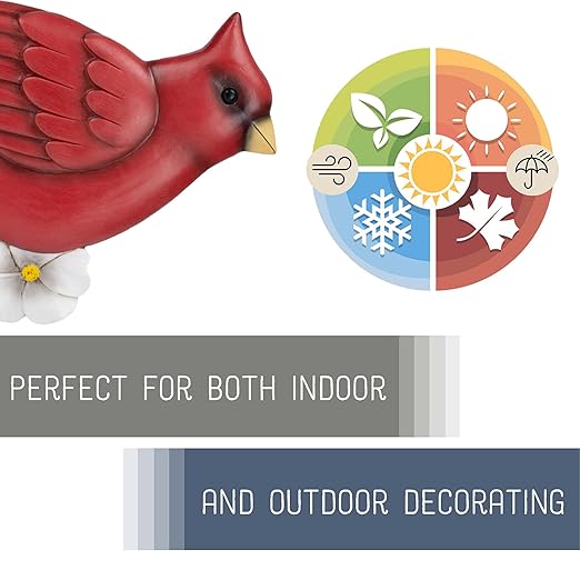 NAT & Jules Animal Character Shaped Dimensional Indoor Outdoor 11 inch Cast Resin Decorative Garden Stepping Stone, Patio, Walkway Sculpture Yard Art, Cardinal Red-Ruum Studio Home