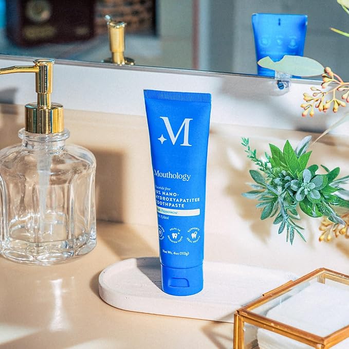 Mouthology 10% Nano Hydroxyapatite Toothpaste (Fluoride Free), Whitening*, Supports Enamel Care*, Appropriate for Sensitive Teeth*, SLS Free, Xylitol nHA Toothpaste for Adults, Mint 4oz (USA Made)-Ruum Studio Home