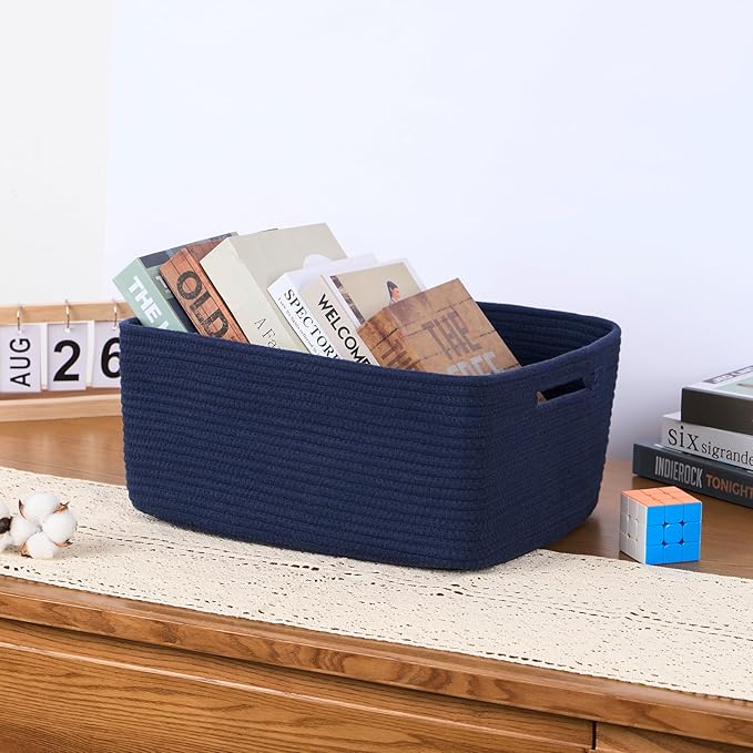 Large Storage Baskets for Organizing, Closet Shelf Baskets for Clothes Blanket Towels, Baby Nursery, Toy Bins Box, Woven Rope Baskets, 17 x 13 x 7.5”, 4 Packs Navy Blue-Ruum Studio Home