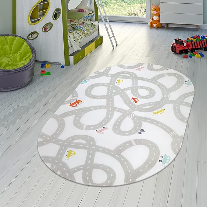 STARUIA Road Traffic Kids Rug Children Playing with Cars Playmat 3x5 Ft, Washable Play Carpet for Kids Playroom, Non-Slip Have Fun Safe Baby Nursery Rug for Toddler Boy's Bedroom Game Room Grey-Ruum Studio Home
