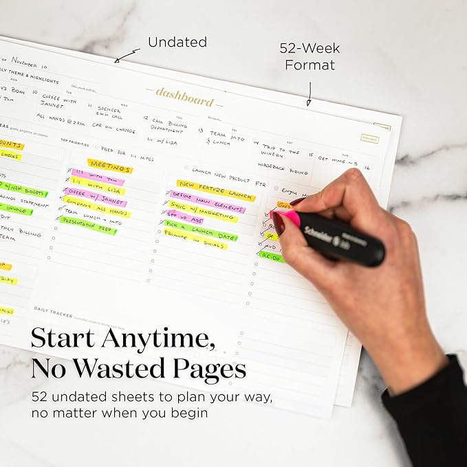 Ink+Volt Dashboard Deskpad | Undated Weekly Planner Notepad with 52 Undated Sheets, Premium Productivity Planner, Minimalist Weekly to do List for Work & Study | A4 Size | Made in the USA-Ruum Studio Home