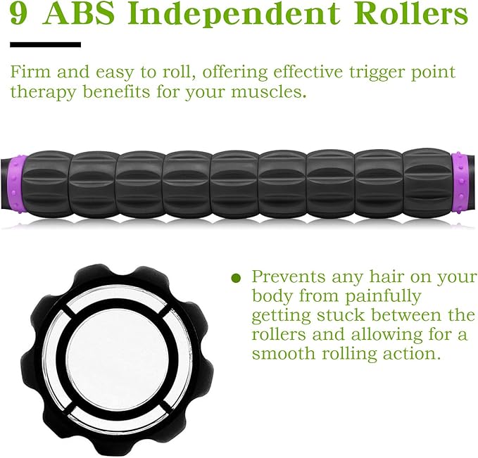 Muscle Roller Massage Roller Stick for Athletes, Help Reducing Muscle Soreness Cramping Tightness Leg Arms Back Calves Muscle Massager（Purple Black- 18 inch）-Ruum Studio Home
