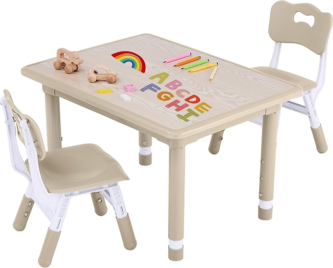 Toddler Table and Chair Set, Height Adjustable-Upgrade Kids Table and 2 Chairs for Ages 3-8, Multi-Activity Toddler Play Table with Graffiti Desktop for Home/Daycare/Classroom-Ruum Studio Home
