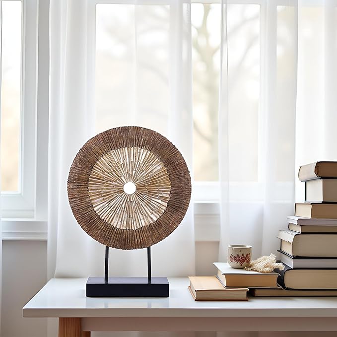 XMGZQ Wood Color Minimalist Round Statue Above Cabinet Decor Kitchen,Modern Decorative Sculpture Home Decorations for Living Room Coffee Table,Shelf Decor Items,Center Pieces Decoration for Table-Ruum Studio Home