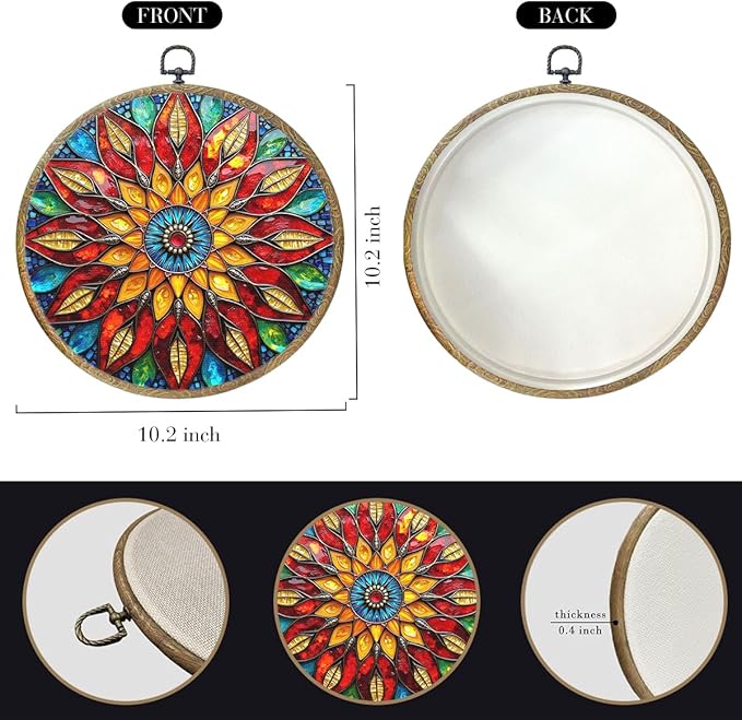 Colorful Geometric Mandala Framed Round Wall Decor Canvas Wall Art Hanging Prints Artwork for Home Office Kitchen Nursery Bedroom Living Room Porch Garden Birthday Decorations 10.2X10.2 Inch-Ruum Studio Home