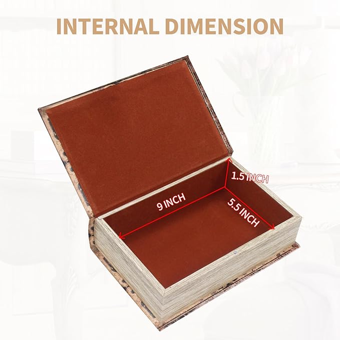 Decorative Storage Box for Home Decor - Vintage Faux Wood Book Box with Magnetic Lock, Hidden Jewelry & Remote Storage, Coffee Table Books Decor, Shelf Decor Accents (M Size, 10.2") -5-05-Ruum Studio Home