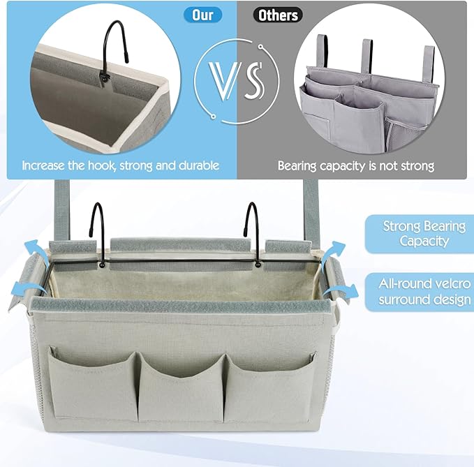 Bedside Storage Caddy/Bedside Hanging Storage Bag for Headboards Bunk Beds Dorm Rooms Book Phone Magazine Holder (New Grey)-Ruum Studio Home
