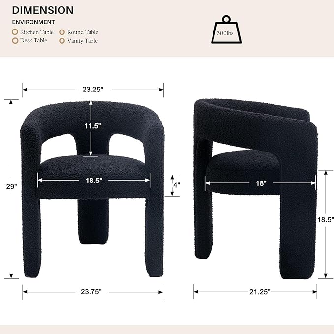 Black Sherpa Dining Chairs Set of 2, Modern Barrel Dining Room Chairs Upholstered Faux Fur Accent Chair with Arms and Round Back for Living Room Kitchen Armchair No Assembly Needed-Ruum Studio Home