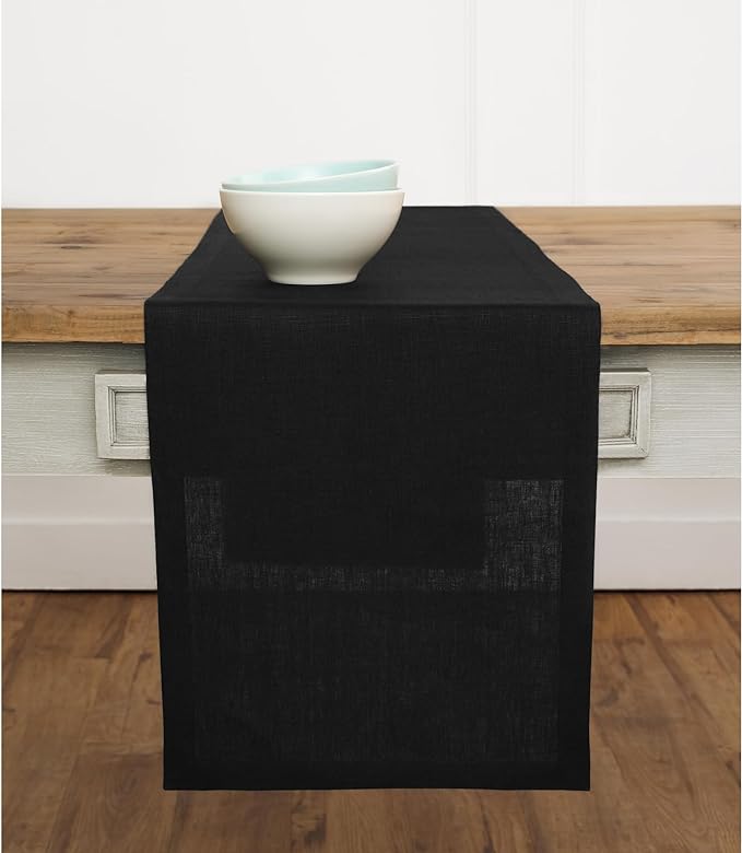 Solino Home Linen Black Table Runner 144 Inches Long - 100% Pure Linen Extra Long Table Runner 14 x 144 Inch for Fall, Autumn, Halloween, Thanksgiving - Fete-Ruum Studio Home
