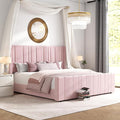 HOMBCK King Size Bed Frame and Headboard, Upholstered Bed with Vertical Channel Tufted Headboard & Footboard, Wooden Slats/Noise Free/No Box Spring Needed/Easy Assembly, Pink-Ruum Studio Home