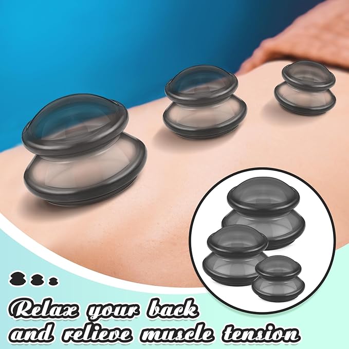 TrelaCo 6 Pcs Cupping Kit for Massage Therapy 3 Sizes Silicone Cupping Set Chinese Massage Therapy for Studio Household Cellulite Joint Pain Muscle Pain(Clear Black)-Ruum Studio Home