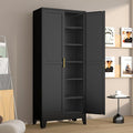 Metal Pantry Cabinet with 2 Doors and 5 Adjustable Shelves, 75" Kitchen Storage cabinets with Gold Handles, Versatile Storage for Laundry Room, Living Room, Bathroom, Dinning Room, Utility Room-Black-Ruum Studio Home