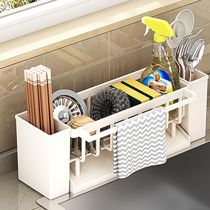 Utensil Holder, 3 Compartments Utensil Drying Rack, Dish Drainer for Kitchen Counter,Kitchen Utensils Holder with Towel Bar,Self-Draining Tray Design(White)-Ruum Studio Home