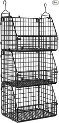 Stackable Wire Storage Baskets for Kitchen Closet Pantry, Hanging Closet Organizers Storage Shelves Organization, Wall Mount Metal Basket Bins, Clothing Vegetable & Fruit Organizer 3 pcs-Ruum Studio Home