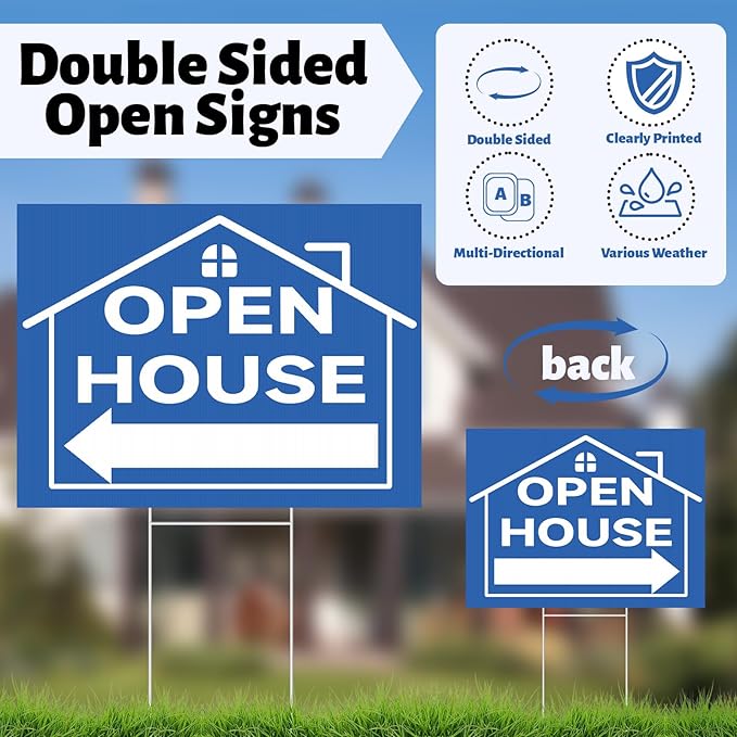 44 Pcs Open House Signs for Real Estate Agent Supplies, Double Sided Open House Flag Kit for Outside, 7.6 x 5.4 Ft Blue Banner Flag Poles Set with Directional Arrows Yard Sign Stakes Balloons-Ruum Studio Home