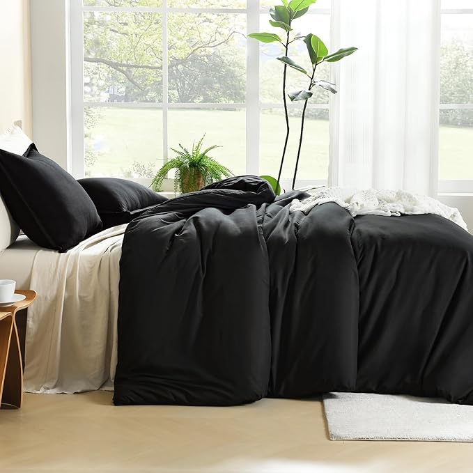 Litanika Oversized King Comforters Black Super King Size, 3 Pieces Lightweight Solid Bedding Comforter Set, All Season Fluffy Bed Set (120x120In Comforter & 2 Pillowcases)-Ruum Studio Home