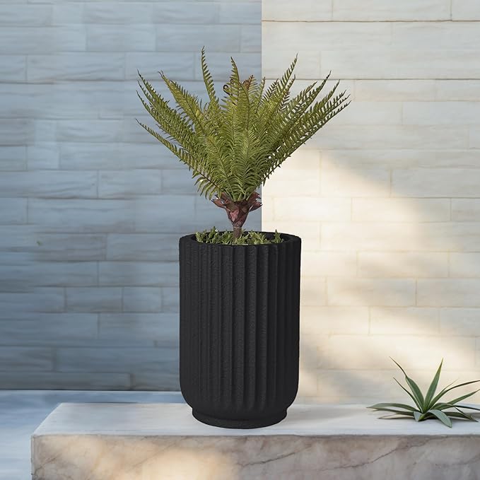 Classic Roman Column Style Planter | 20" Tall | Black & White Options | Ideal for Entrance & Living Room Corner | Durable Fiberglass Composite-Ruum Studio Home
