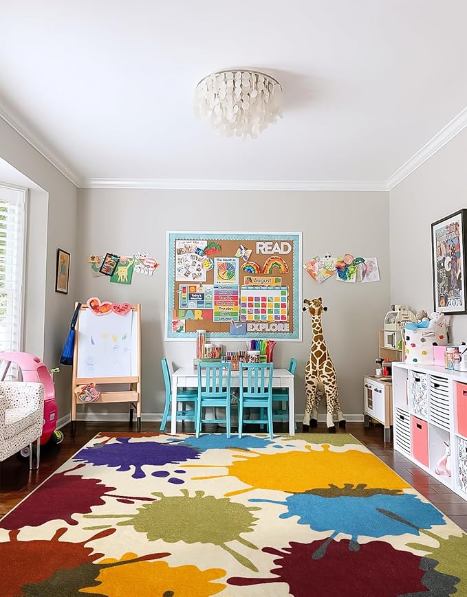 STARUIA Large Area Rug for Living Room, 8'x10' Rainbow Kids Rug for Classroom, Colorful Art Washable Rugs for Bedroom, Non-Slip Ink Splotch Nursery Rugs Soft Modern Living Room Carpet for Dorm School-Ruum Studio Home