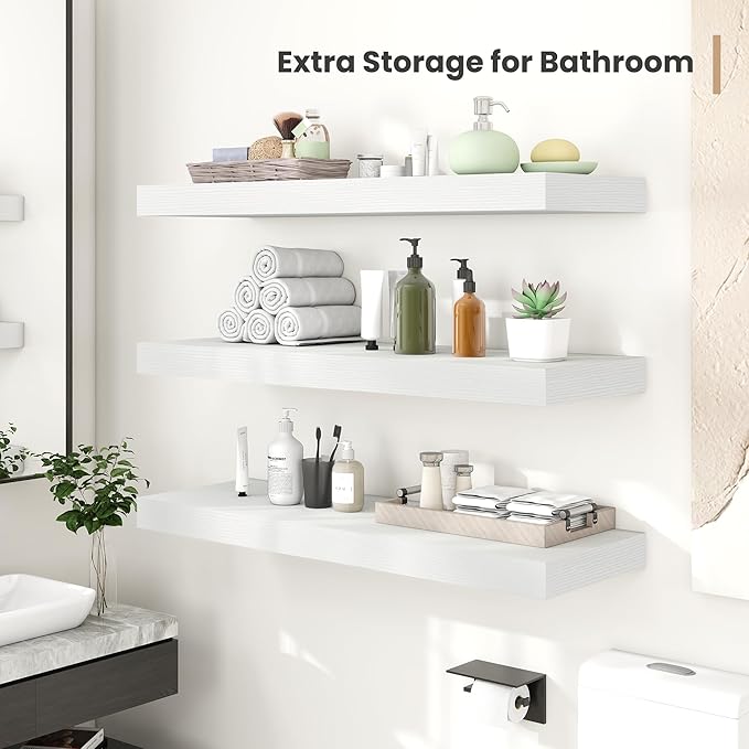 Heimlove 12" Deep Floating Shelves, 36 x 12 Inch Wall Mounted Long Floating Shelf with Invisible Brackets, for Home Decor, Bedroom, Kitchen, Living Room, Bathroom - 2 Pack, White-Ruum Studio Home