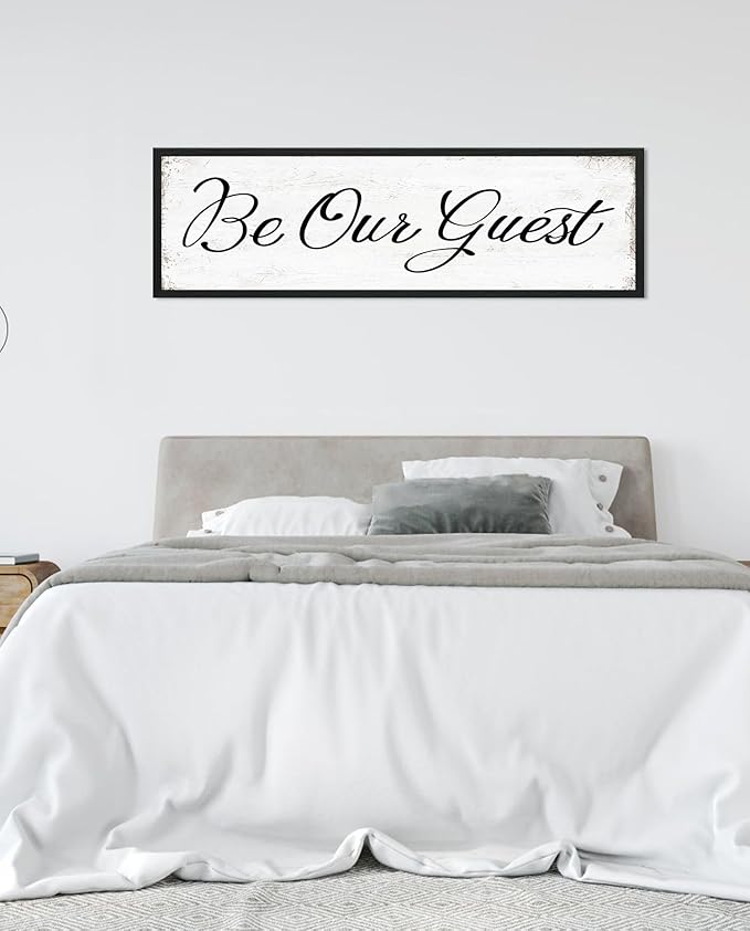 HLJ ART Be Our Guest Wall Decor: Farmhouse Bedroom Art Above Bed, 12" x 40" Framed Large Guest Room Signs, Rustic Country Decorative Plaques for Home Living Room Kitchen-Ruum Studio Home