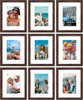 Vittanly 8x10 Picture Frames Set of 9, Shatter Resistant Plexiglass, Display 5x7 Pictures with Mat or 8x10 without Mat, Photo Frames for Wall or Tabletop, Engineered Wood, Walnut-Ruum Studio Home