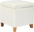 Adeco 18 Inch High Faux Fur White Cube Ottoman Storage, 3D Embossed Velvet Chair Foot Stools, Upholstered Vanity Stool with Hinged Lid, Solid Wood Legs-Ruum Studio Home