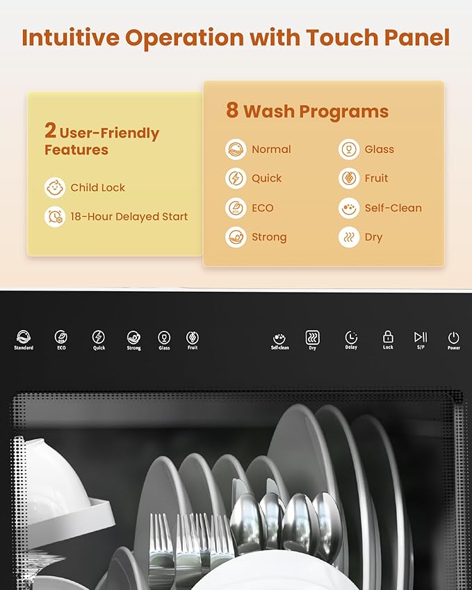 HAVA 2025 NEW Upgraded Countertop Dishwasher with Water Softener and Enhanced Energy Efficiency, Portable Dishwasher with 8 Wash Programs, Child Lock & Delayed Start Function, No Installation Needed-Ruum Studio Home