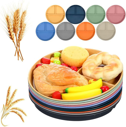 10 Pcs Unbreakable Divided Plates for Kids Adults, 9 Inch Round Portion Control Plate, 3 Compartment Plates with Dividers, Lightweight Reusable Dinnerware Portion Control Plastic, Dishwasher Safe-Ruum Studio Home