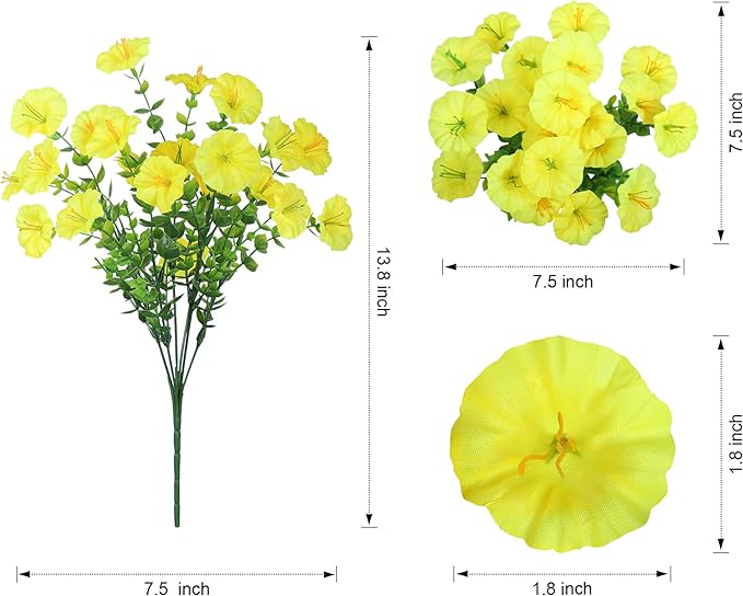 Artificial Mums for Outdoors Fake Fall Flowers Plants for Autumn Decoration, 12 Bundles Silk Morning Glory with Eucalyptus Look Real UV Resistant Faux Mums for Outside Planters Yard Patio Porch, Mix-Ruum Studio Home