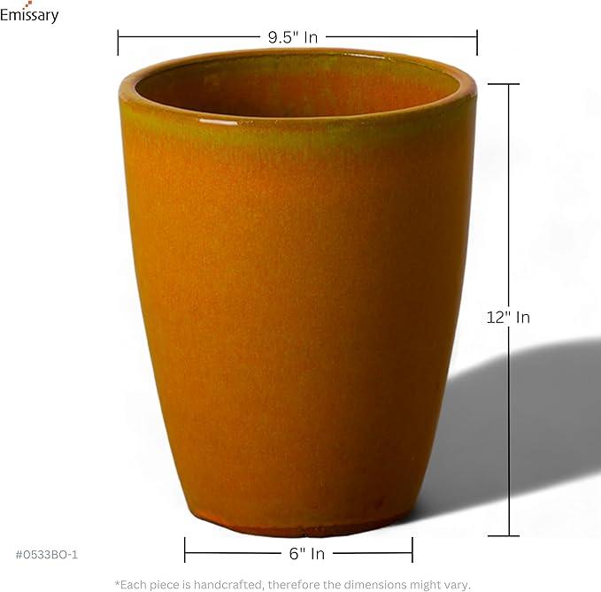 Emissary Bullet 9.5 in. Bright Orange Ceramic Round Planter (9.5 in. L x 9.5 in. W x 12 in. H) with Drainage Hole-Ruum Studio Home