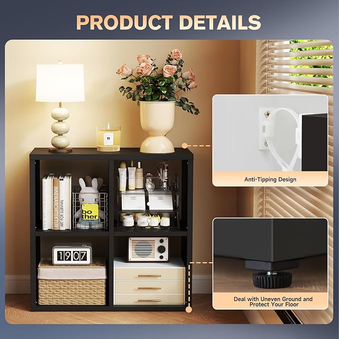 4 Cube Storage Organizer, Cubicle Open Back Decorative Book Shelf, 2-Tier Space Saving Storage Shelf Bookcase, Metal Display Shelf for Living Room,Office,Closet-Ruum Studio Home