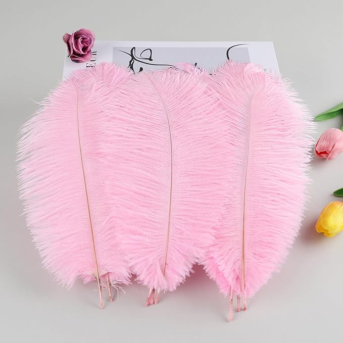 THARAHT Pink Ostrich Feathers 12pcs Natural Bulk 8-10Inch 20cm-25cm for Crafts Wedding Party Centerpieces Flower Arrangement Easter Gatsbi and Home Decoration Feathers-Ruum Studio Home