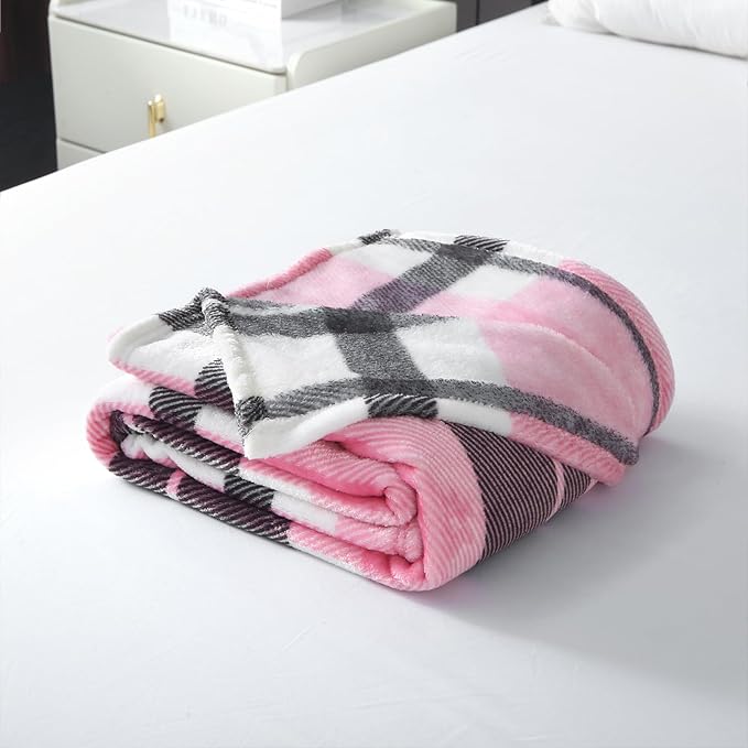 MERRYLIFE Pink Plaid Throw Blanket Decorative Fleece Throw | Ultra-Plush Colorful | Couch Blanket Travel Lap | Home Gift Use(50" 60",Pink Plaid)-Ruum Studio Home