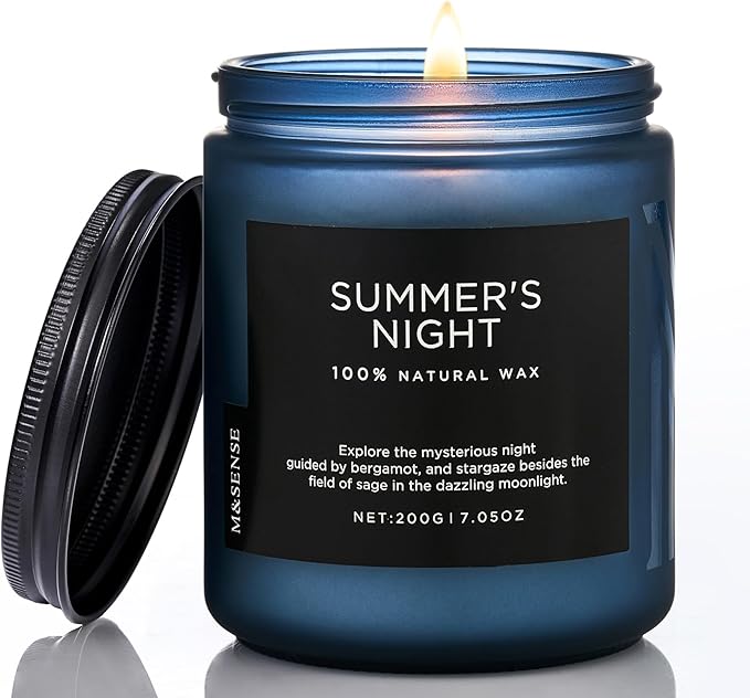 M&SENSE Summer's Night Scented Candle, All Natural Soy Wax Clean Non Toxic Manly Candle for Home, 7.05oz Up to 50 Hours Burn Time in Glass Jar for Bedroom-Ruum Studio Home