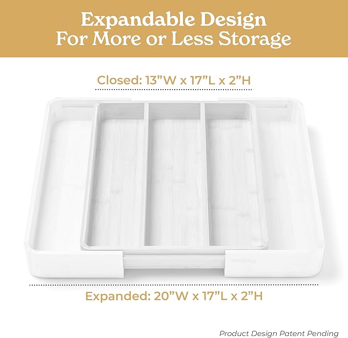 SMIRLY Silverware Drawer Organizer – Bamboo Kitchen Drawer Organizer, Adjustable Utensil Holder and Cutlery Tray, Drawer Dividers for Flatware and Kitchen Utensils-Ruum Studio Home
