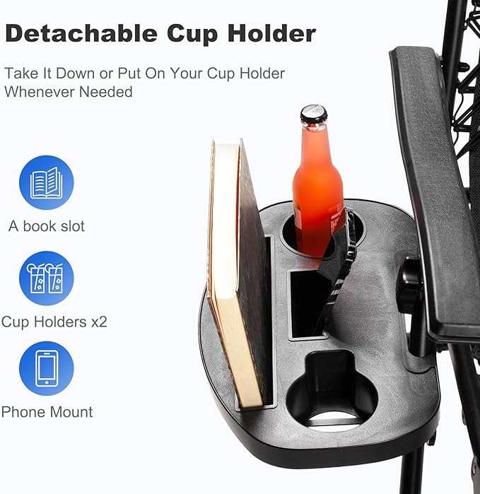 Nazhura Set of 2 Relaxing Recliners Patio Chairs Adjustable Steel Mesh Zero Gravity Lounge Chair Beach Chairs with Pillow and Cup Holder Khaki (Kahki)-Ruum Studio Home