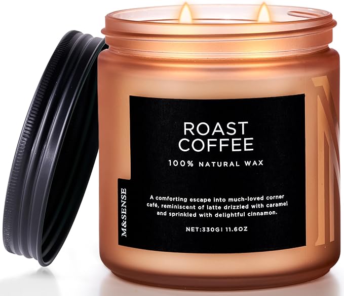 M&SENSE Coffee Candles Scented Strong, 2 Wick 11.6oz 70 Hours Burning Time Organic Natural Soy Wax Candle for Bedroom Kitchen Home Decor, Housewarming Gift for Men and Women-Ruum Studio Home