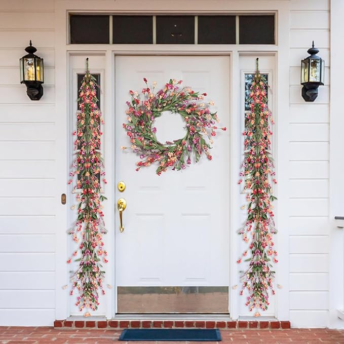Artgar Front Door Wreath 24 Inch Spring/Summer Wreaths for Front Door, Front Door Wreaths for All Seasons for Indoor Outdoor Home Office Wall Window Wedding Farmhouse Decor (Red&Orange&Purple)-Ruum Studio Home