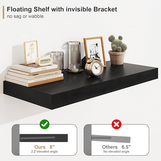 Heimlove Black Bathroom Shelves Floating Shelves for Wall Shelf Over Toilet Long Wall Mounted Modern Farmhouse,48 x 12 Shelves with Invisible Brackets for Living Room, Kitchen, Bedroom-Ruum Studio Home