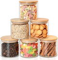 Glass Food Storage Jars 6-Pack - 4x4 in-Clear Glass Food Canisters with Bamboo Lid Airtight For Serving Tea, Coffee, Flour, Sugar, Candy, Cookie, Spice and More (Circular)-Ruum Studio Home