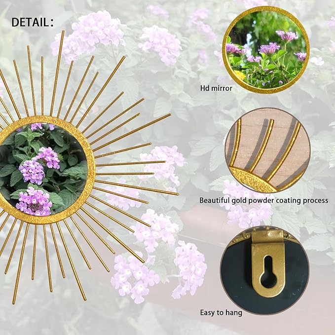 Mirror Decor Sunburst Mirrors Metal Sun Mirror Wall Decor Wall Mirror Home Decorative Wall Art for Living Room Bedroom Entryway-Ruum Studio Home