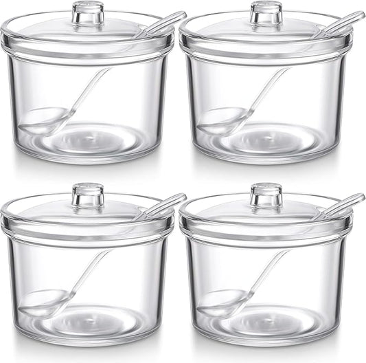 Patelai 4 Pieces Sugar Bowl Acrylic Clear Sugar Bowl with Lid and Salt Spoon Storage Jar with Airtight Lid for Salt, Tea, Spices, Herbs, Condiments(7.1 oz)-Ruum Studio Home