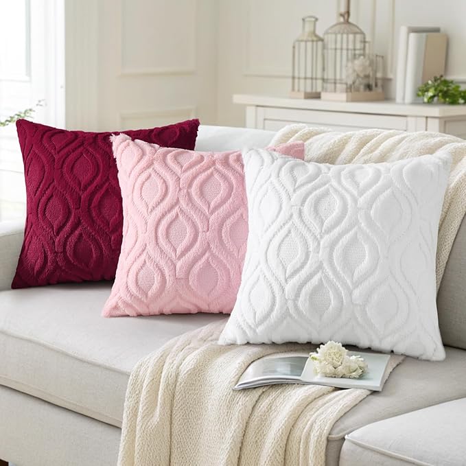 decorUhome Fall Throw Pillow Covers 22x22 Inch Set of 2, Soft Plush Decorative Faux Fur White Solid Couch Pillow Covers, Accent Farmhouse Neutral Square Euro Pillow Cases for Sofa Bed Living Room-Ruum Studio Home