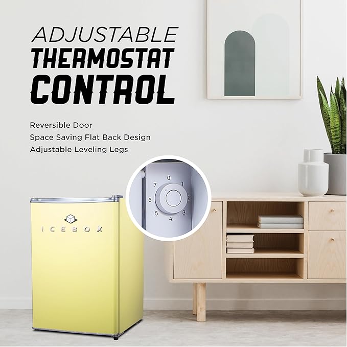 2.5 Cu. Ft. Compact Refrigerator, ENERGY STAR Certified Small Refrigerator, Single Door Mini Fridge with Freezer, R600a Refrigerant, IBCR25SUN , Sun Yellow-Ruum Studio Home