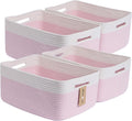 Large Storage Baskets for Organizing, Closet Shelf Baskets for Clothes Blanket Towels, Baby Nursery, Toy Bins Box, Woven Rope Baskets, 17 x 13 x 7.5”, 4 Packs Woven Pink-Ruum Studio Home