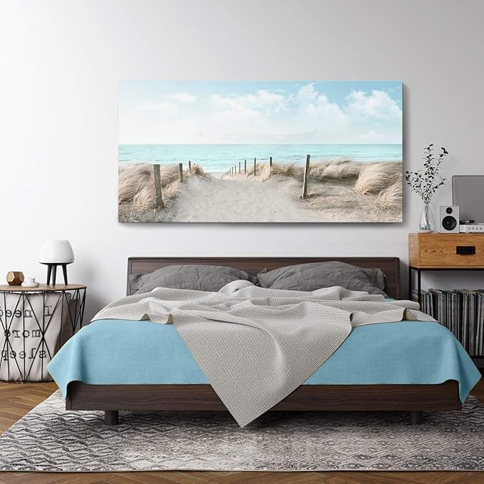 Large Canvas Wall Art Sky Beach Painting Picture Print on Canvas Framed Wall Art for Living Room Wall Decor for Bedroom Modern Coastal Landscape Room Decorations Artwork Size 60x30 Ready to Hang-Ruum Studio Home