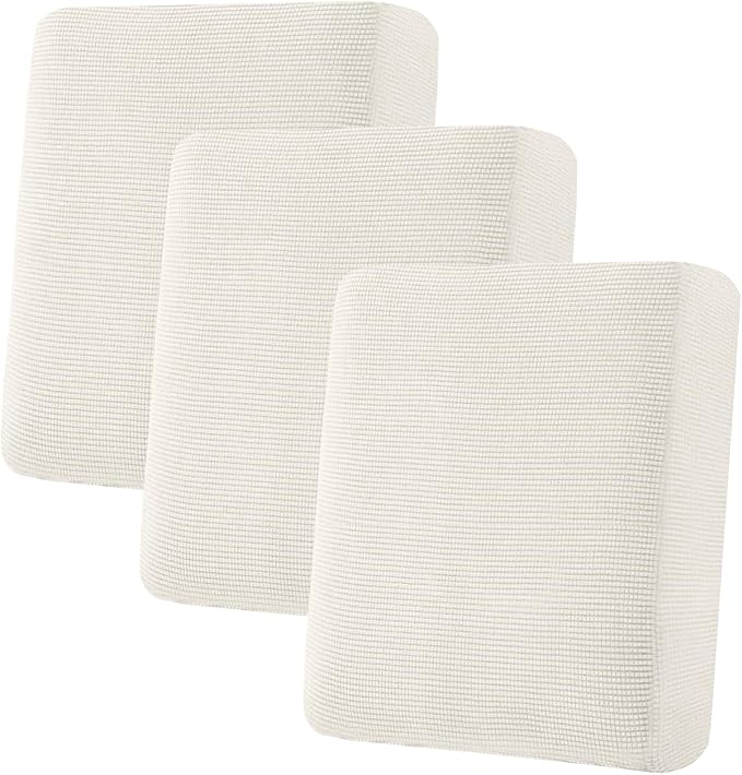 H.VERSAILTEX Super Stretch Individual Seat Cushion Covers Sofa Covers Couch Slipcover Sets Thick Jacquard Textured Twill Fabric (3 Piece Sofa Cushion Covers, Porcelain)-Ruum Studio Home