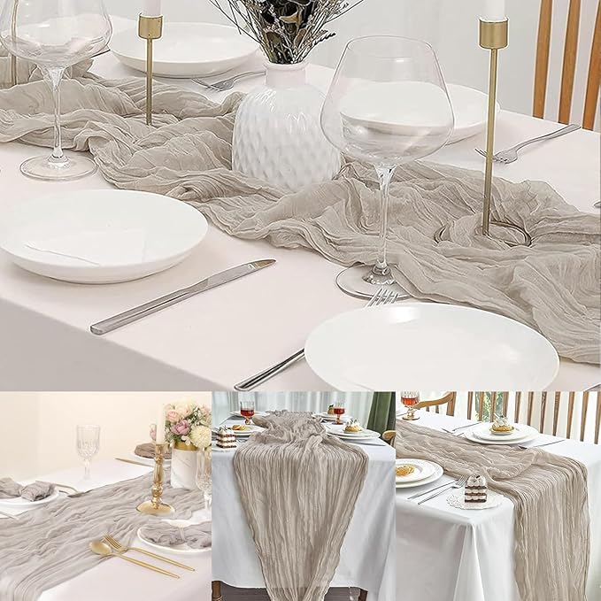 6 Pack Rose Brown Cheesecloth Table Runner 10FT Rustic Gauze Fabric Cheese Cloth Table Runner for Wedding Bridal Baby Shower Table Decor Boho Sheer Birthday Party Table Decorations 20 x 120 Inch Long-Ruum Studio Home