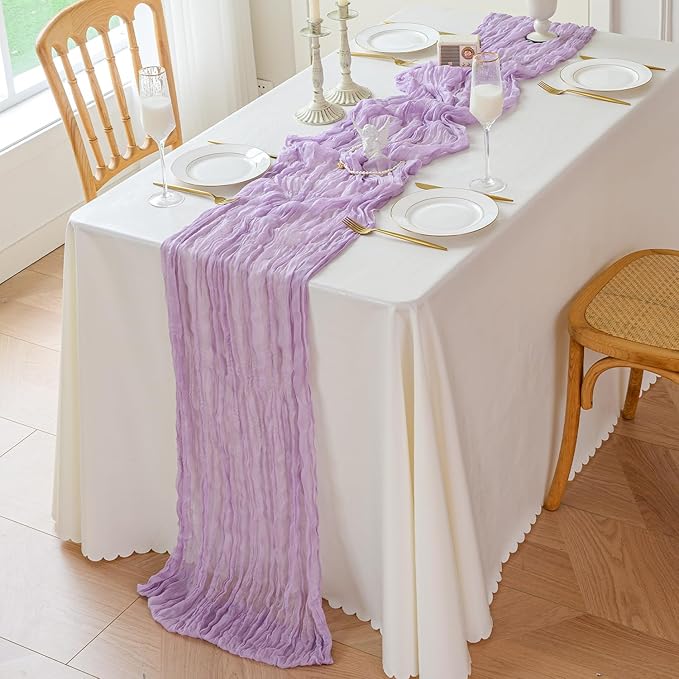 Sioloc 1 Pack Lilac Purple Lavender Cheesecloth Table Runner Fall Autumn Decor for Home 10ft Table Cloth for Tea Wedding Birthday Party Baby Bridal Shower Halloween Thanksgiving-Ruum Studio Home
